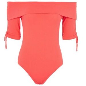 NWT TOPSHOP Bardot Tie Detail Bodysuit